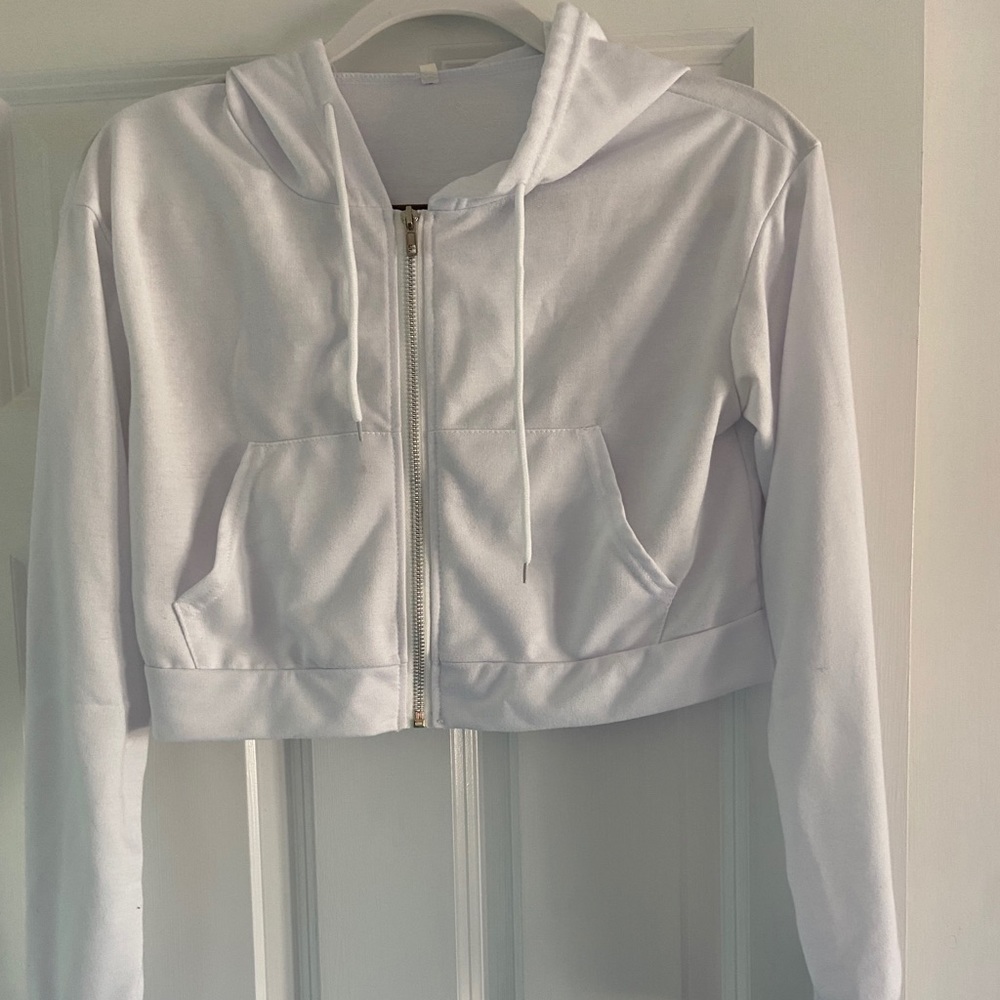 White cropped zip up